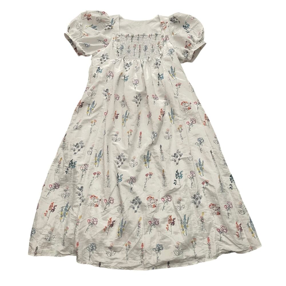 FRIFUL Womens Size XL White Flowers Midi Dress